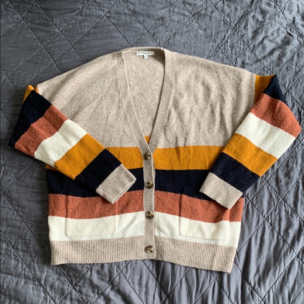 Madewell Tan and Orange Cardigan Sweater